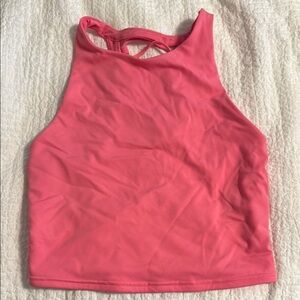 Alo Pink Lace-Up Back Tank Top Sports Bra